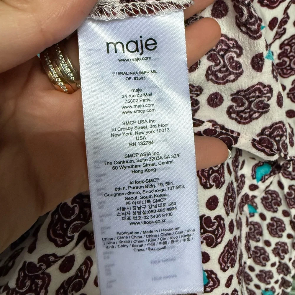 MAJE Ralinka Printed Cold-Shoulder Dress Button Down in Size 3 US Large